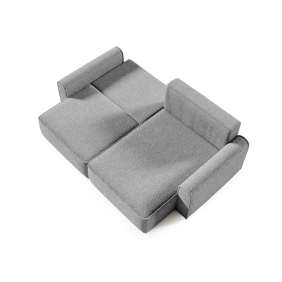 Canap&eacute; d'angle convertible et r&eacute;versible avec coffre effet peau de mouton gris clair